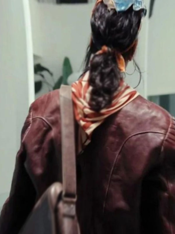 2024 Zita Hanrot Paloma Castel Maroon Leather Jacket