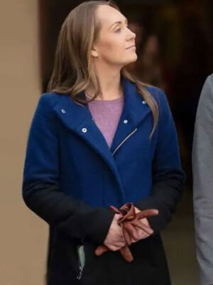 Amber Marshall My Christmas Guide Blue Black Wool Coat