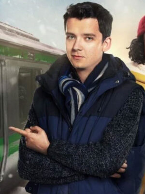 Asa Butterfield Your Christmas or Mine Blue Hooded Vest