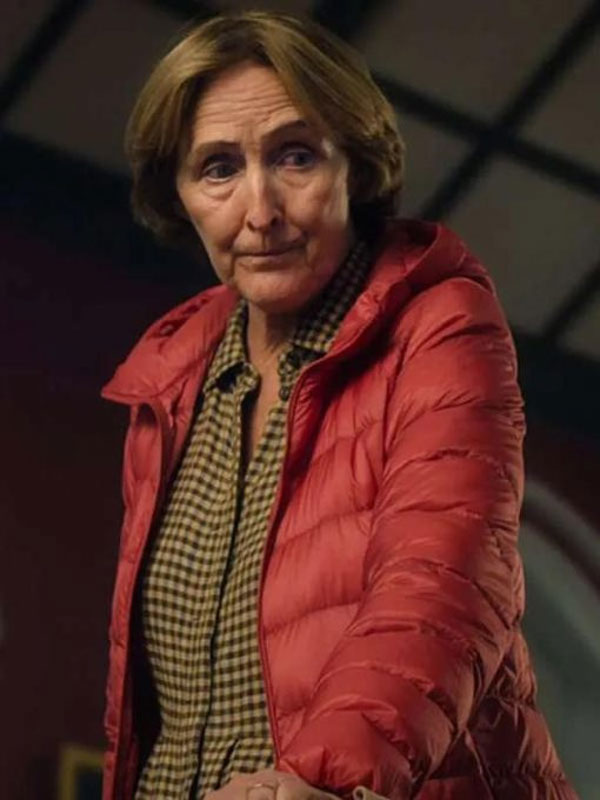 Bad Sisters S02 Fiona Shaw Red Puffer Jacket