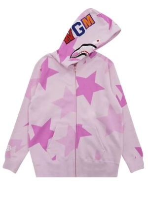 Bape Star Shark Pink Fleece Zip-Up Hoodie