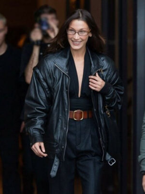 Bella Hadid Saint Laurent Black Leather Jacket