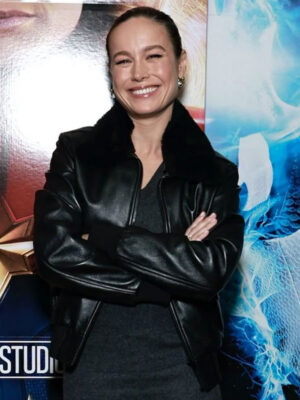 Brie Larson The Marvels Screening Black Leather Jacket