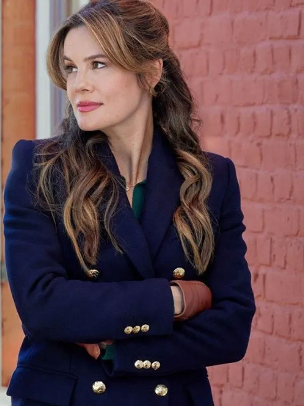 Chelsea Hobbs Navigating Christmas Blue Wool Coat