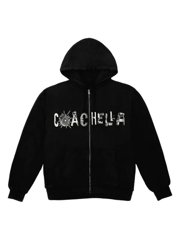 Coachella Flyer Black Fleece Zip-Up Hoodie
