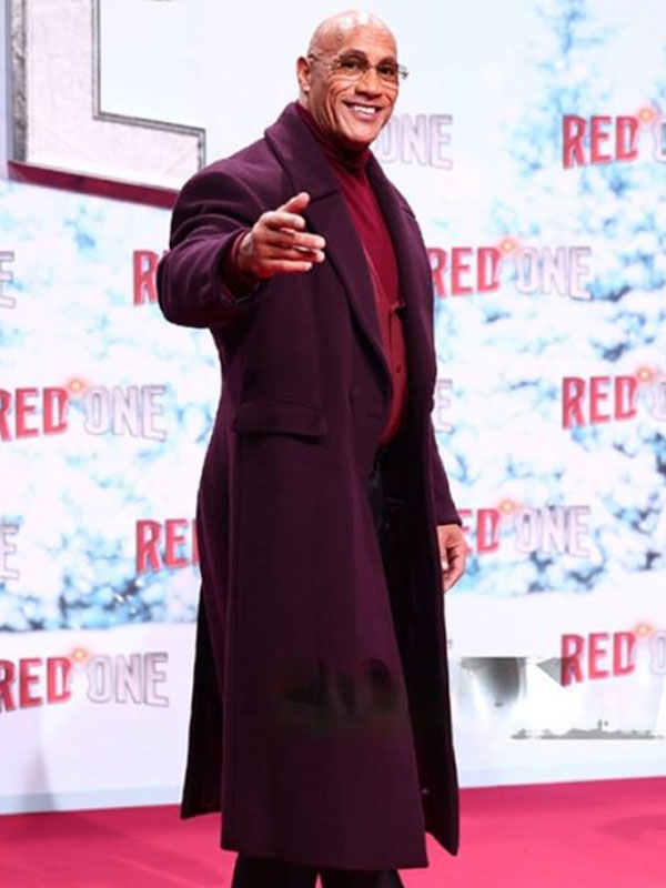 Dwayne Johnson 2024 Red One Premiere Maroon Trench Coat