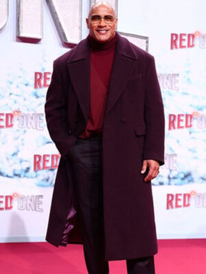 Dwayne Johnson 2024 Red One Premiere Maroon Trench Coat