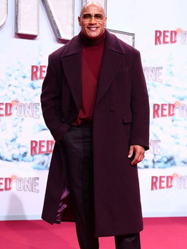 Dwayne Johnson 2024 Red One Premiere Maroon Trench Coat
