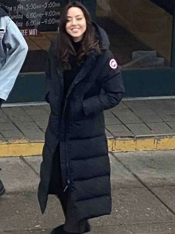 Happiest Season Aubrey Plaza Black Hooded Coat