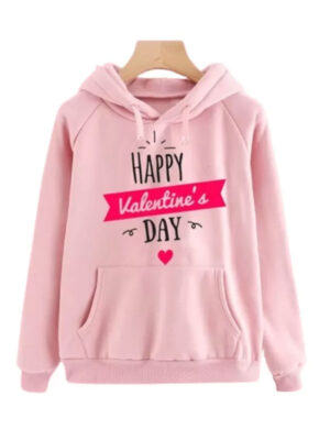 Happy Valentine’s Day Pink Printed Pullover Hoodie