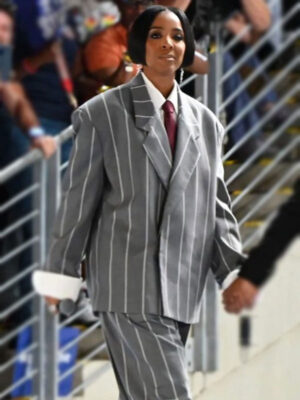 Houston Rally Kelly Rowland Oversized Grey Suit