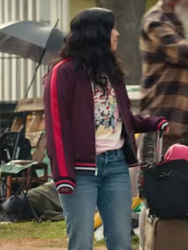 Jackpot Awkwafina Maroon Bomber Jacket