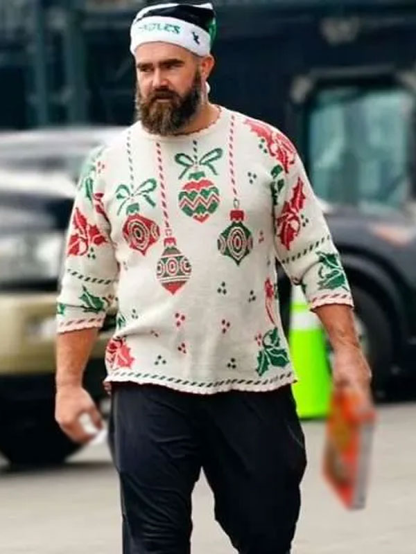 Jason Kelce Christmas White Knitted Sweater
