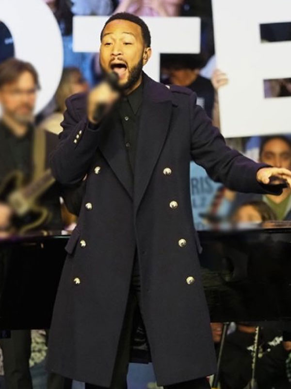 John Legend 2024 Harris Walz Rally Blue Trench Coat