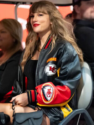 Kansas City Chiefs Taylor Swift Black Leather Bomber Jacket