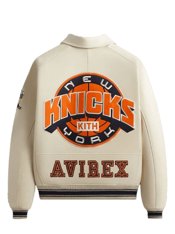 Kith & Avirex New York Knicks Icon Bomber Leather Jacket