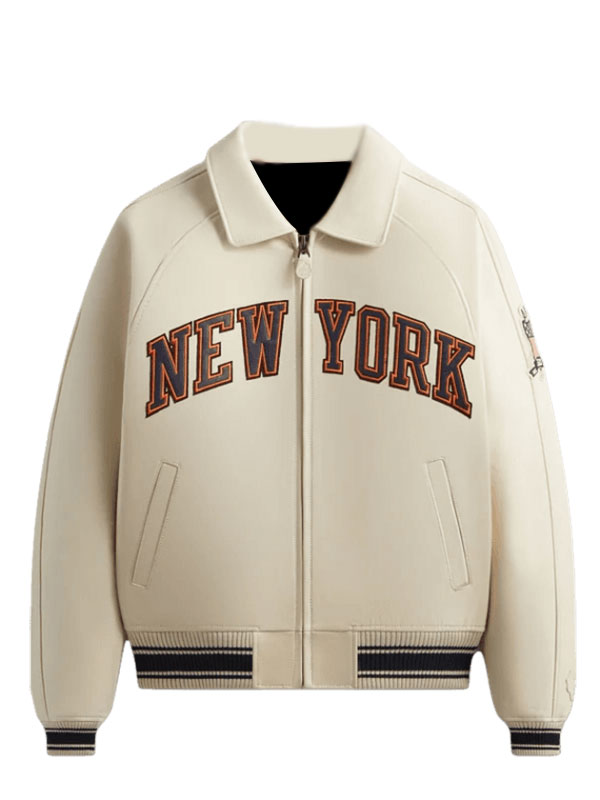 Kith & Avirex New York Knicks Icon Bomber Leather Jacket