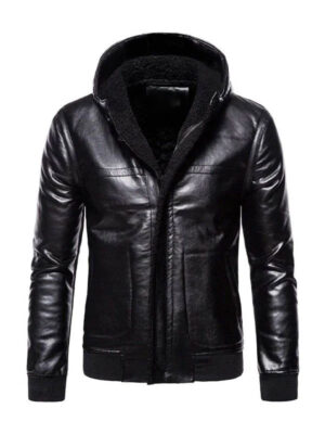 Men’s Biker Hooded Shearling Leather Jacket