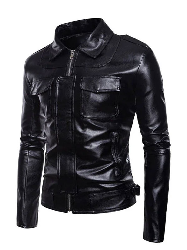 Men’s Fashion Motorcycle Black Biker Leather Jacket