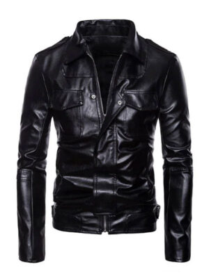 Men’s Fashion Motorcycle Black Biker Leather Jacket