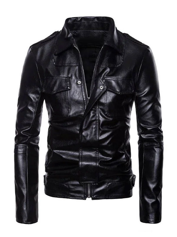 Men’s Fashion Motorcycle Black Biker Leather Jacket