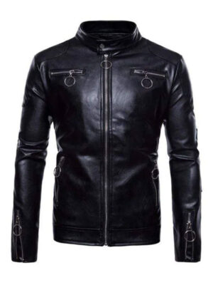 Men’s Fashion Motorcycle Black Leather Jacket