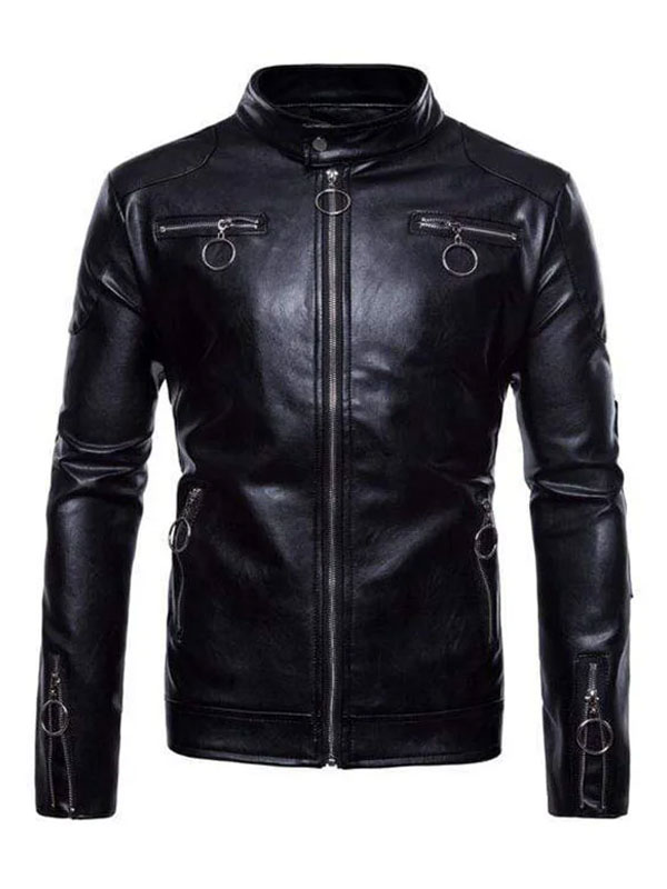 Men’s Fashion Motorcycle Black Leather Jacket