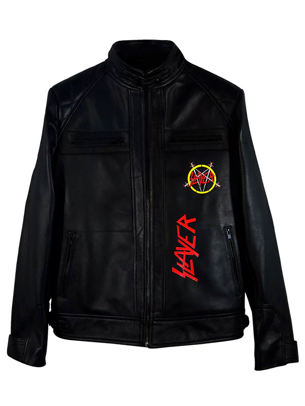 Men’s Slayer Black Leather Stand Up Jacket