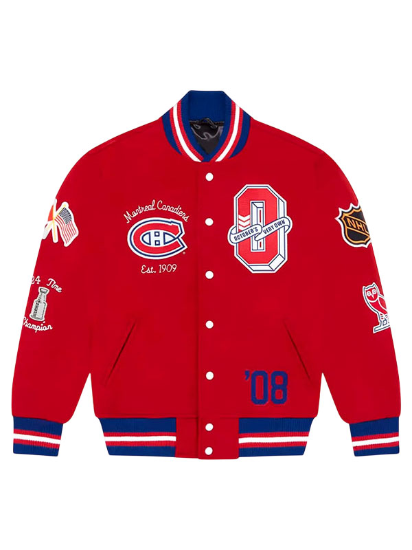 Montreal Canadiens OVO Red Varsity Bomber Jacket