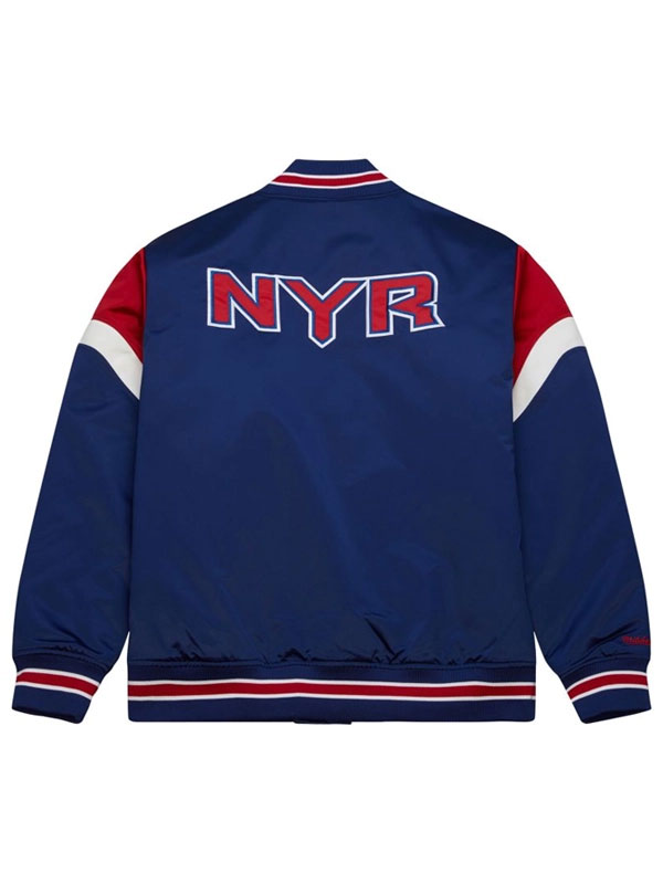 New York Rangers Heavyweight Bule Bomber Satin Jacket