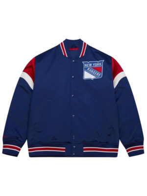 New York Rangers Heavyweight Bule Bomber Satin Jacket