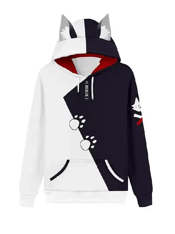 Ookami Mio Black White Fleece Pullover Hoodie