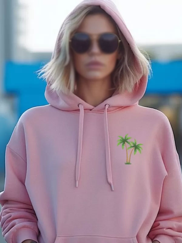 Pink Palm Oversized Fleece Pullover Hoodie