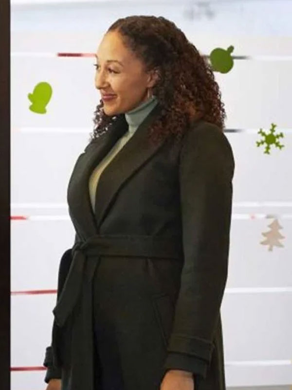 Tamera Mowry Christmas Comes Twice Green Wool Coat