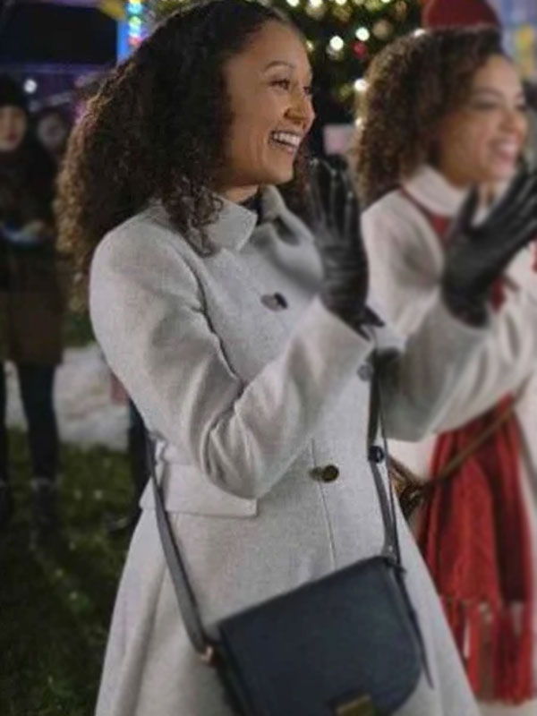 Tamera Mowry Christmas Comes Twice Grey Wool Coat