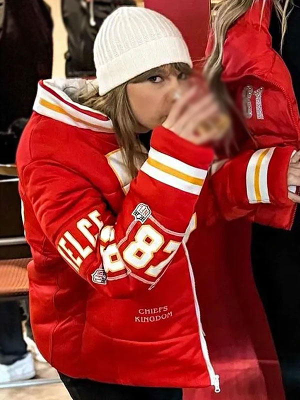 Taylor Swift 87 Travis Kelce Red Puffer Jacket
