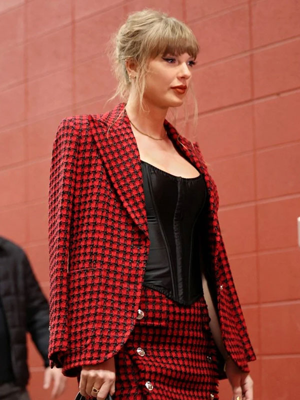 Taylor Swift Broncos Chiefs Red Tweed Blazer