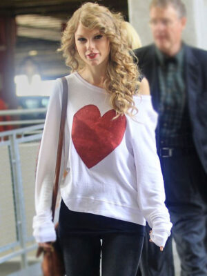 Taylor Swift Buying her album at Target in Sparks Heart Sweatshirt