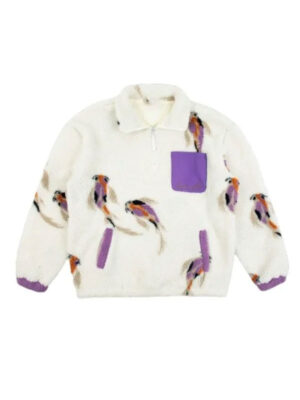 Taylor Swift Koi Fish Sherpa Quarter Zip White Sweater