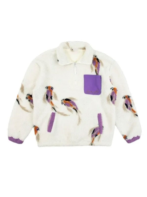 Taylor Swift Koi Fish Sherpa Quarter Zip White Sweater