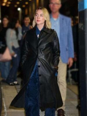 The Outrun 2024 Saoirse Ronan Black Leather Coat