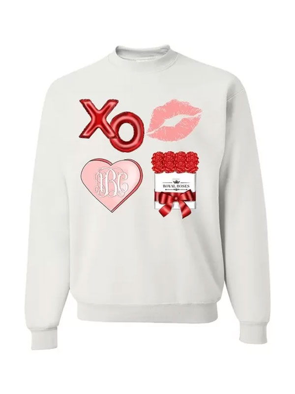 Valentine’s Day Monogrammed White Fleece Sweatshirt