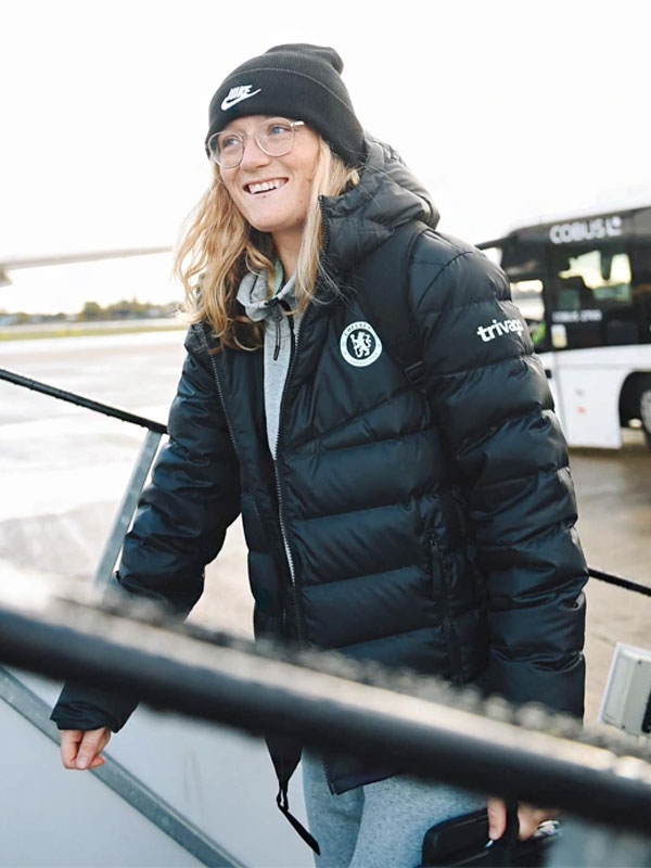 Women Chelsea F.C Black Puffer Hooded Jacket
