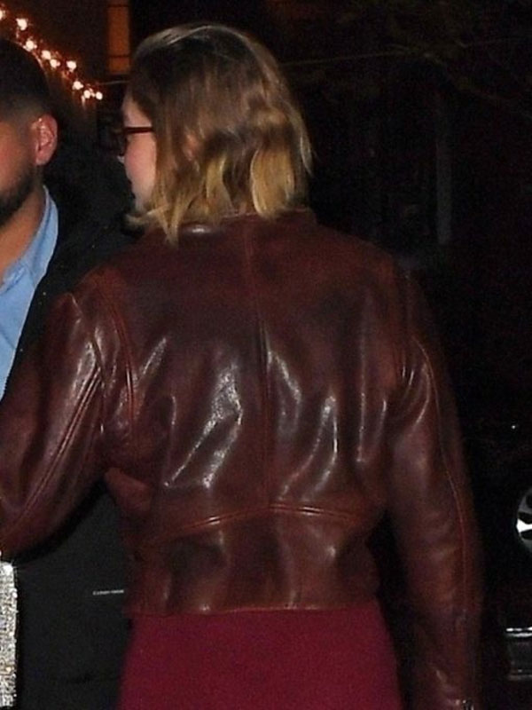 2024 Gigi Hadid NYC Girls Night Out Brown Leather Jacket