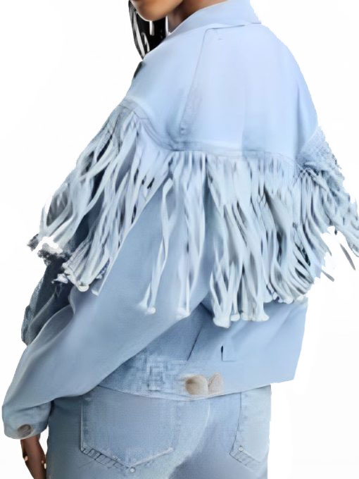 2024 Landman Michelle Randolph Blue Denim Fringe Jacket