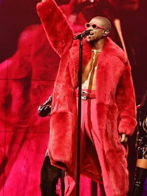 2024 Usher Past Present Future Tour Red Fur Coat