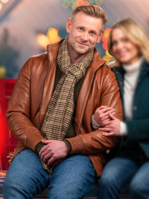 A Christmas Less Traveled 2024 Brown Leather Jacket