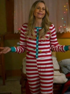 A Christmas Less Traveled Candace Cameron Bure Striped Fleece Jumpsuit