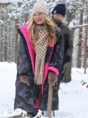 A European Christmas 2024 Caprice Bourret Black Hooded Camo Coat