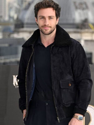 Aaron Taylor Johnson Kraven The Hunter Black Shearling Jacket